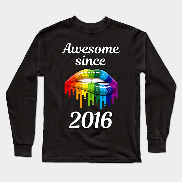 Rainbow Lips Year 2016 LGBT Pride Gay Lesbian Colorful Hippie Hippy Style Long Sleeve T-Shirt by rosenbaumquinton52